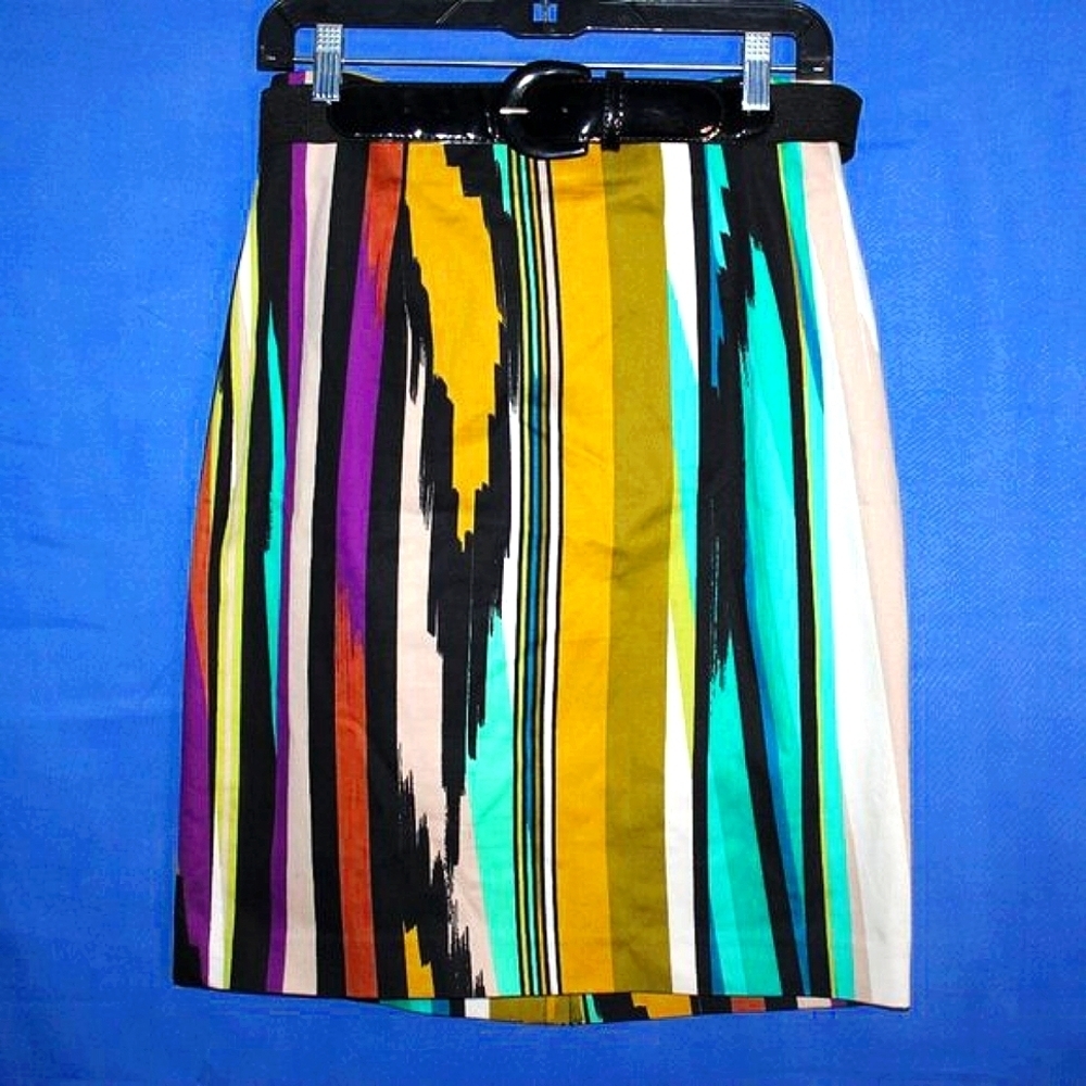 Worthington Striped Midi Skirt - Women's Size 8 - Multicolor Abstract Print - Be